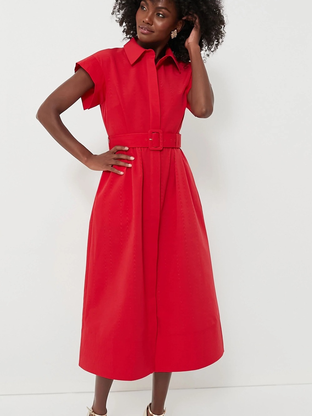 Tuckernuck Chloe Red Belted Shirt Dress - Large